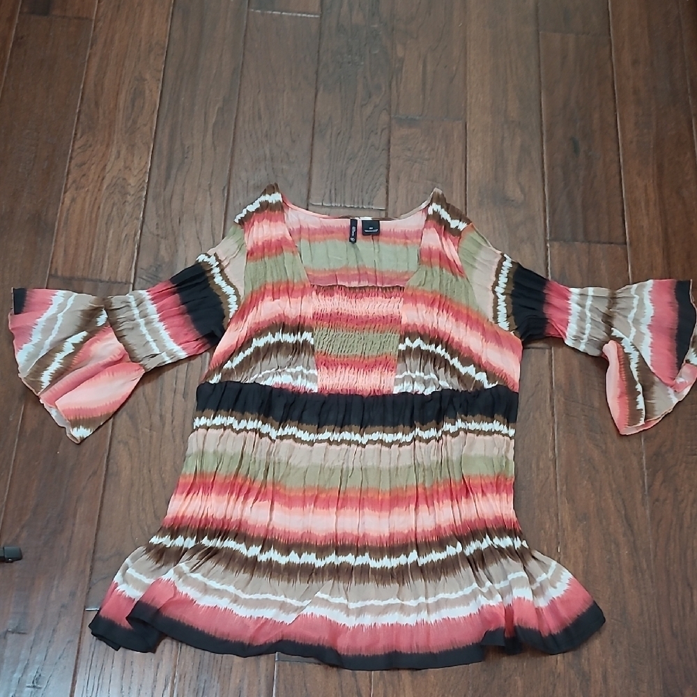 NWT New Directions Colorful Semi-sheer Crinkle Blouse size 2X